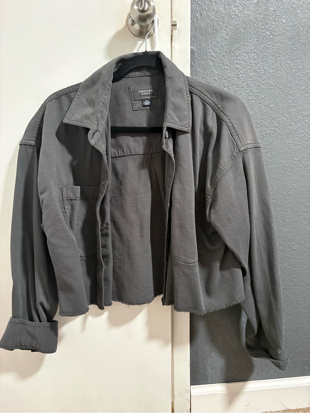 American Eagle Outfitters Gray Cropped Utility Jacket